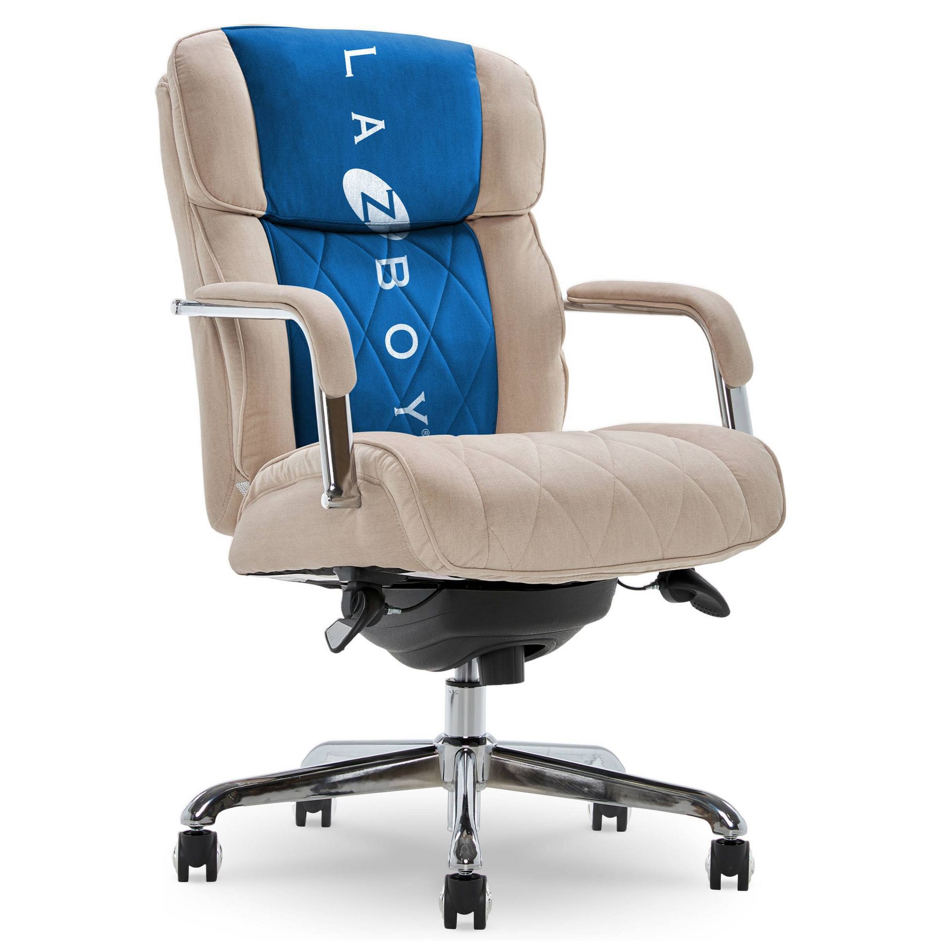 Sutherland Quilted Fabric Office Chair with Padded Arms Cream - La-Z-Boy: Chrome Base, Adjustable Height