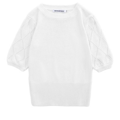 Girls Pullover Knit Sweaters Puff Short Sleeve Kids Crewneck Cute Summer Blouse Sweater Tops
