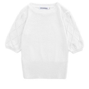 Girls Pullover Knit Sweaters Puff Short Sleeve Kids Crewneck Cute Summer Blouse Sweater Tops - 1 of 4