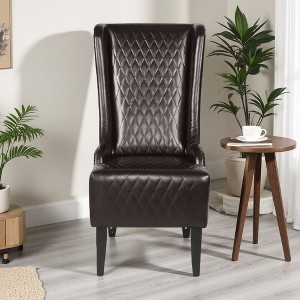 23" Faux Leather High-Back Accent Chair with Padded Seat and Wood Legs - 1 of 4