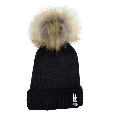 Black Pom Pom Beanie