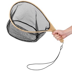 curved fly fishing nets Garvee Fly Fishing Landing Net for Trout, Wooden Catch and Release Net with  Curved Elm Wood Handle & Soft Black Rubber Mesh, Lightweight Handnet