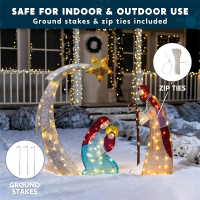5FT Christmas Nativity Scene Yard Light with White LED Lights