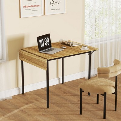 VYNXARIA Folding Dining Table for 2 to 4, Space Saving Drop Leaf Kitchen Table for Small Spaces, Walnut