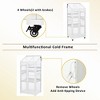 Mini Small Wooden Greenhouse, 62inch Portable Wood Green House Cold Frame w/Wheels & Adjustable Shelves, Anti-Tipping Design for Outside Patio Plants - 4 of 4