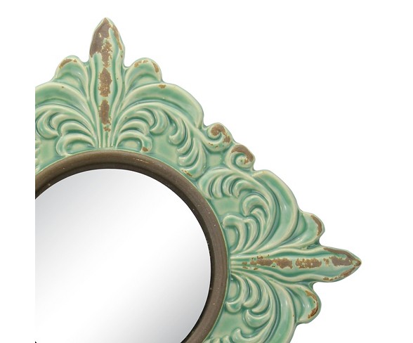 Round Pale Ocean Decorative Wall Mirror Honey Dew - CKK Home Decor