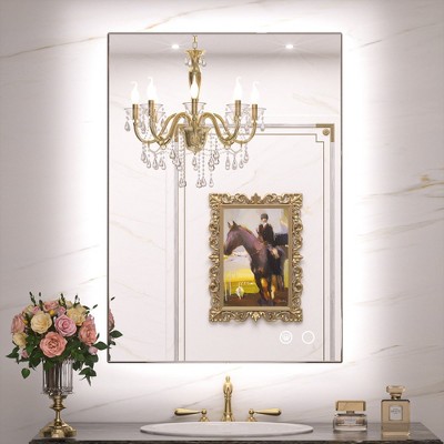 Keonjinn LED Backlit Bathroom Vanity Wall Mirror, 3 Color Temperatures Dimmable, Anti-Fog