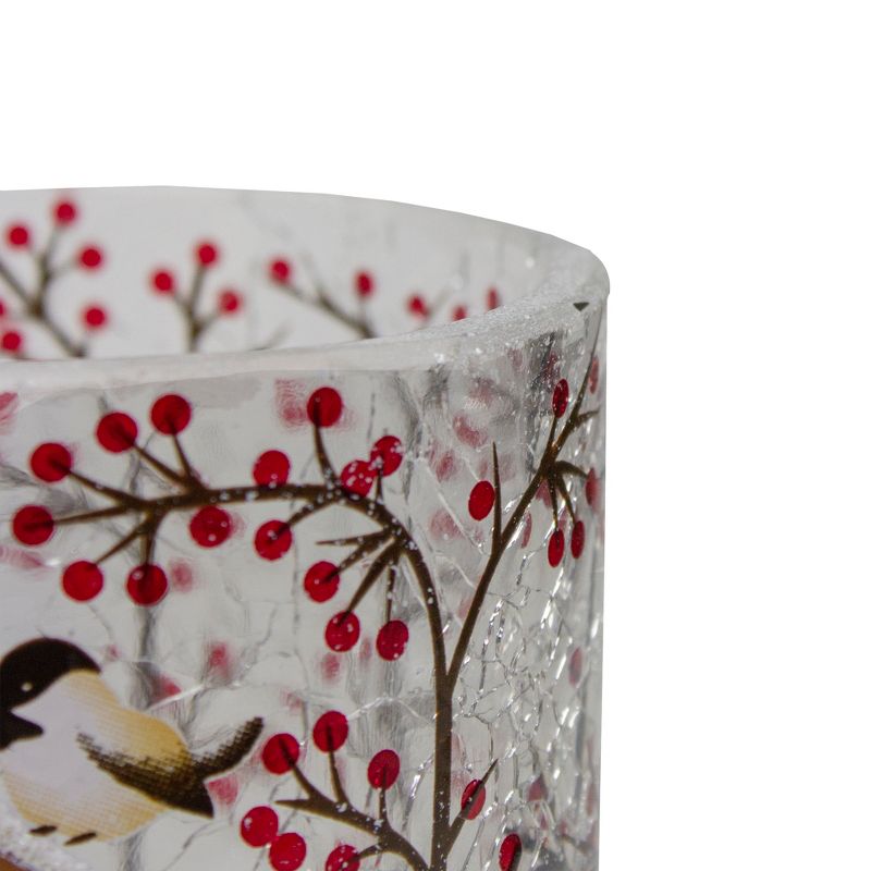 Northlight 3" Hand Painted Sparrows and Berries Flameless Glass Christmas Candle Holder, 4 of 6