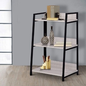 Royal Hampton Wooden Bookshelf with 3 Open Compartments, Washed White and Black - 1 of 4