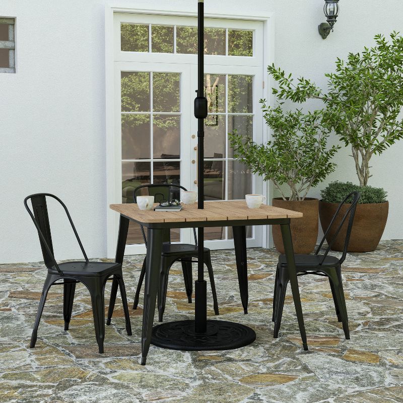 Merrick Lane Indoor/Outdoor Dining Table with Umbrella Hole, 36" Square All Weather Poly Resin Top and Steel Base, 2 of 11