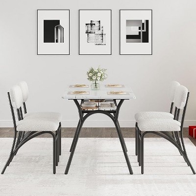 5-Piece Modern Dining Set: 43.3" Kitchen Table & 4 Beige Chairs (300 lb) w/ Storage Shelf - Small Space Set for Apartments