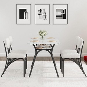 5-Piece Modern Dining Set: 43.3" Kitchen Table & 4 Beige Chairs (300 lb) w/ Storage Shelf - Small Space Set for Apartments - 1 of 4