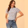 Allegra K Women's Ruffled Neck Chiffon Frill Trim Short Sleeve Floral Print Blouse Tops - 3 of 4