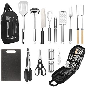 Itopfox Camping Cooking Utensils Set Stainless Steel Grill Tools BBQ Cookware Gear for Travel Picnic RV, Van, Portable Kitchen Essentials Accessories - 1 of 4