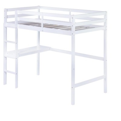 Bellemave Twin Wood Loft Bed with Desk, Modern Twin Loft Bed with Guardrail, Built-in Desk & Ladder, White