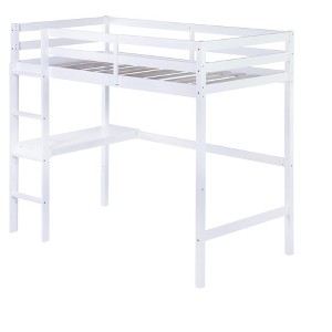 Bellemave Twin Wood Loft Bed with Desk, Modern Twin Loft Bed with Guardrail, Built-in Desk & Ladder, White - 1 of 4