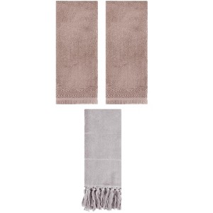 REGALWOVEN 3 Packs Cotton Absorbent Soft Turkish Hand Towels with tassel for Bathroom - 1 of 4