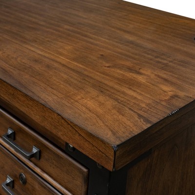 Auburn Brown Wood Executive Desk with Black Iron Accents