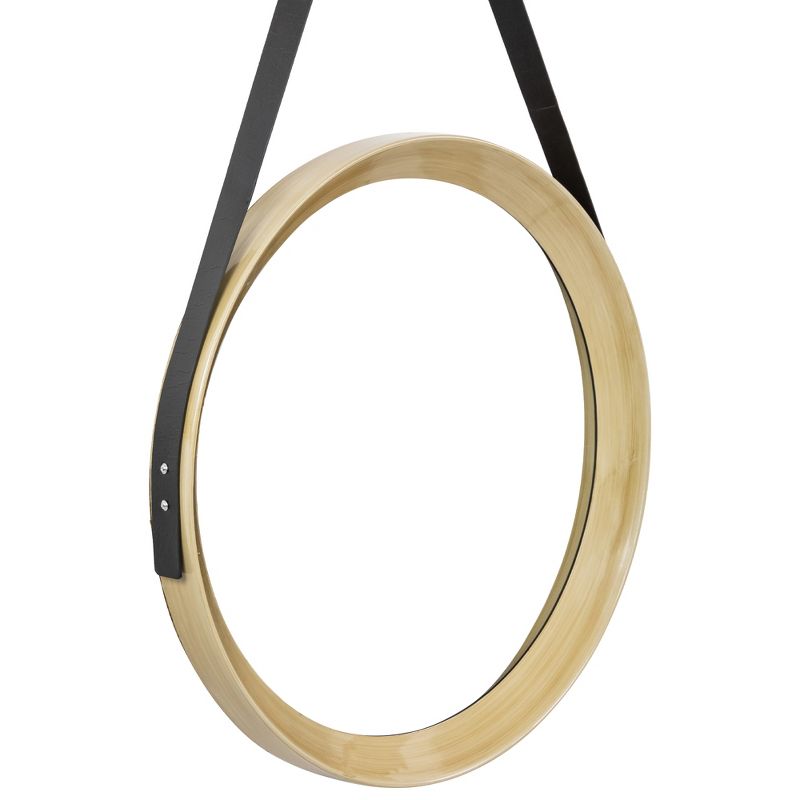 Northlight 20" Wooden Finish Round Wall Mirror with Black Hanging Strap, 2 of 5
