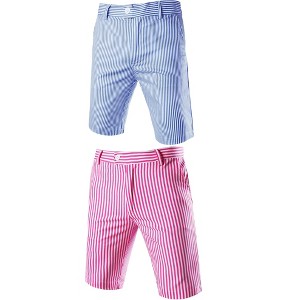 Lars Amadeus Men's Summer Shorts Stripe Slim Fit Flat Front Seersucker Chino Short Pants 2 Pack - 1 of 4