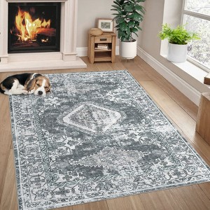 Washable Rugs for Living Room, Vintage Medallion Distressed Print Rug Non-Slip Low Pile Rug for Bedroom, Dining Room - 1 of 4