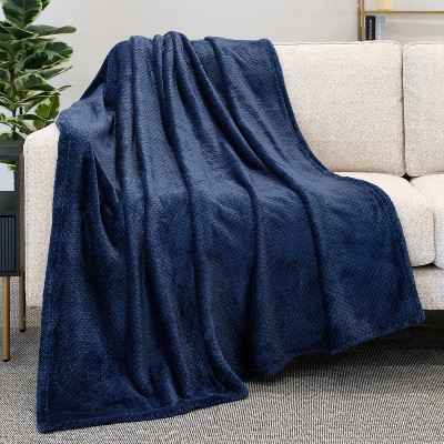 Navy Blue Twin Fleece Waffle Textured Blanket