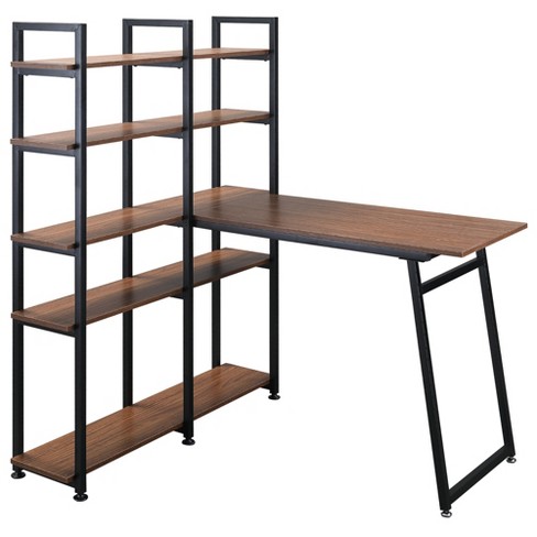 Black Wood & Metal Computer Desk Study Writing Table with 3-Tier Storage  Shelves