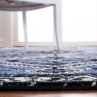Blue and Black Synthetic Non-slip Runner Rug