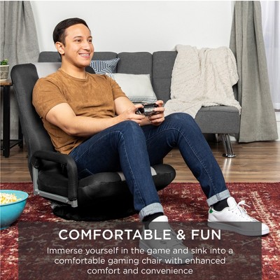 Black and Gray Swivel Gaming Floor Chair with Armrests
