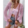Womens Cardigan Spring Tops Sheer Lightweight Summer Cardigan Beach Cover Up Tops V Neck Lantern Sleeve Sweater Cardigan - 4 of 4