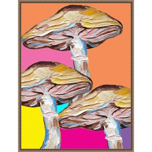 23"x30" Colorful Mushrooms by Alice Straker Framed Canvas Wall Art Print Bronze - Amanti Art - 1 of 4