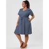 Agnes Orinda Women's Plus Size Tie Waist Short Sleeve Solid Chambray Casual Shirt Dresses - 4 of 4