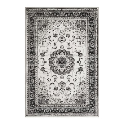Garvee Floral Print Gray Area Rugs --Washable Boho Rug, Non Slip Carpet,Soft Low-Pile Rug