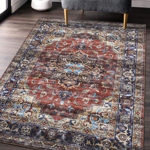 Vintage Boho Washable Area Rugs Soft Medallion Distressed Rug Carpet - 1 of 4