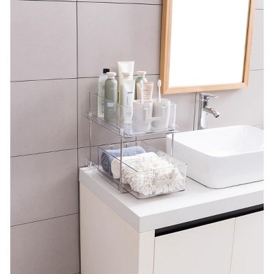 J&V TEXTILES 2 Tier Clear Organizer with Dividers for Cabinet/Counter, MultiUse Slide-Out Storage Container - Kitchen, Pantry, Medicine Storage Bins — фото 3