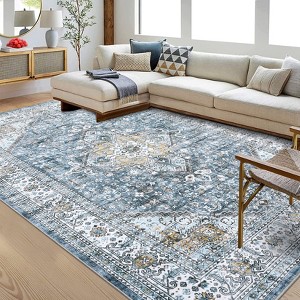 Area Rug Machine Washable Rug Vintage Medallion Indoor Accent Rug Traditional Floral Print Rug for Living Room Bedroom - 1 of 4