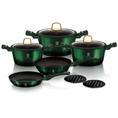 Berlinger Haus Cookware Set With Durable And Easy-to-clean Pots And Pans,  Heat Resistant Silicone Kitchen, Lead And Pfoa Free (emerald) 12-piece :  Target