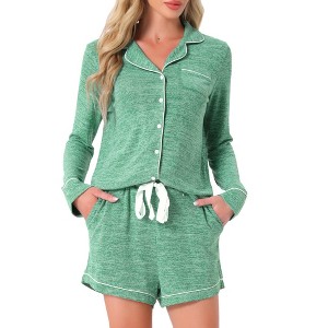 INSPIRE CHIC Women's Soft Button Up with Pockets Notch Collar Long Sleeve and Shorts Lounge Set - 1 of 4