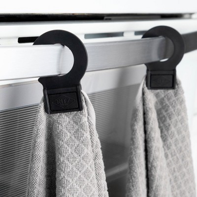 Titanium Gray Cotton Terry Kitchen Towel Set with Rubber Hook