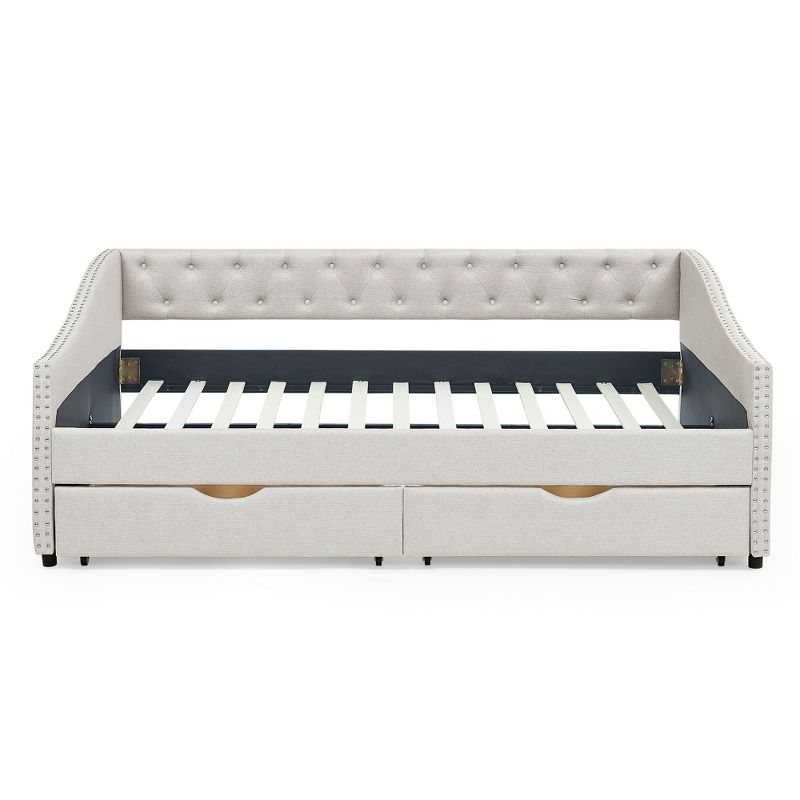Twin/Full Size Daybed, Upholstered Tufted Sofa Bed with Drawers-ModernLuxe, 5 of 14
