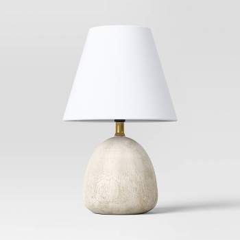 Simple Designs 11.8 inch OffWhite Petite Faux Stone Table Lamp with White  Fabric Shade