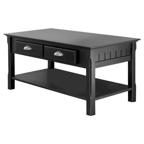 Timer Coffee Table, Drawers and Shelf - Black - Winsome