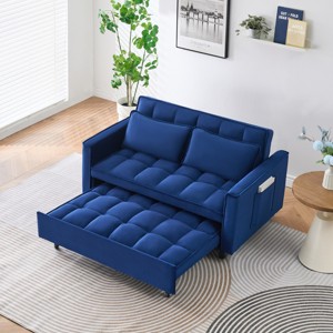 55'' Comfortable Sleeper Sofa,Velvet Sleeper Sofa With Pockets And Two Pillows,Pull-Out Sofa Bed,Sleeper Sofa For Living Room-Cuddlewood - 1 of 4