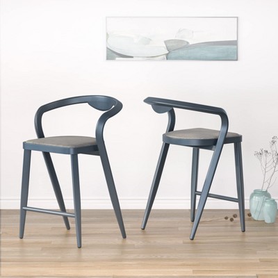 Modern Patio Bar Stools Set of 2 - Counter Height 26" Seat, Waterproof Aluminum Frame & Cushions