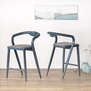 Modern Patio Bar Stools Set of 2 - Counter Height 26" Seat, Waterproof Aluminum Frame & Cushions - 1 of 4