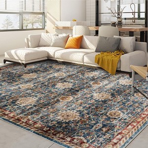 Traditional Distressed Area Rugs for Living Room Bedroom Non Slip Washable Medallion Pattern Printed Thin Carpet Rugs - 1 of 4