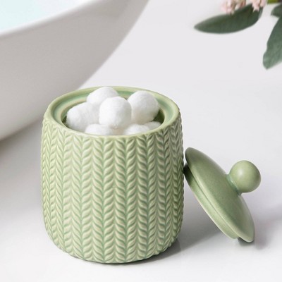 Sage Green Ceramic Embossed Cotton Ball Jar with Lid
