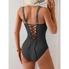Eomenie Women's Tummy Control One Piece Swimsuit Slimming Lace Up Back Bathing Suit V Neck Swimwear - 3 of 3