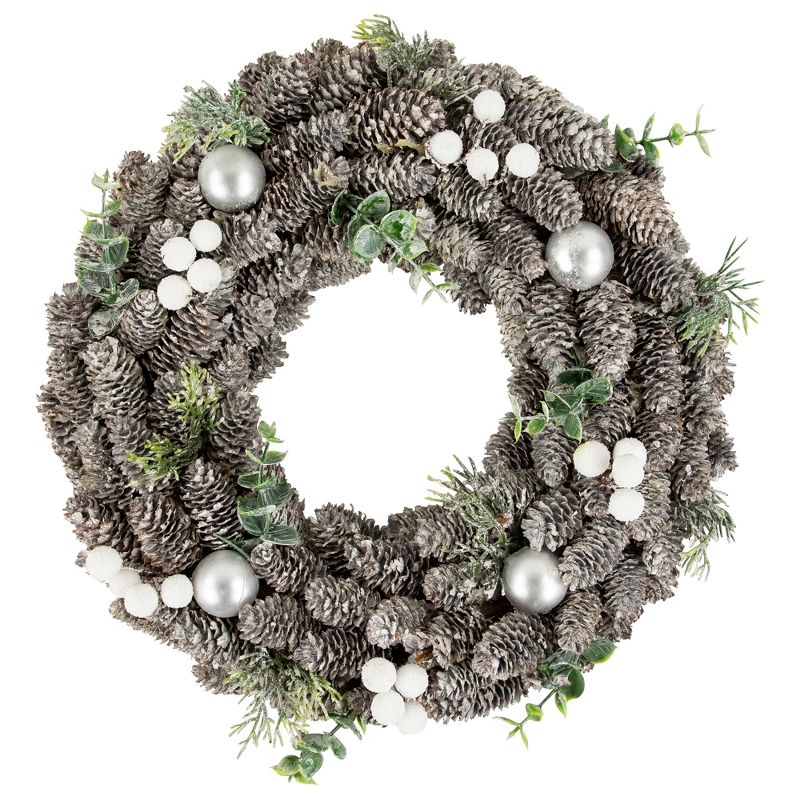 Northlight White Berry and Pinecone Foliage Christmas Ornament Wreath, 12.5-Inch, Unlit, 1 of 4