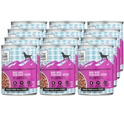 I And Love And You Moo Moo Venison Stew Beef and Venison Recipe Grain Free Dog Food - Case of 12/13 oz